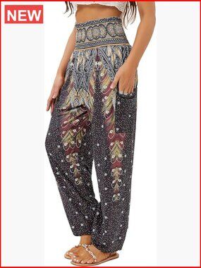 High Waist Harem Pants with Pockets Yoga Boho Trousers
